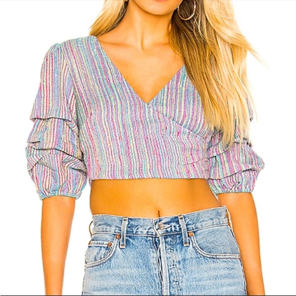 NWT MAJORELLE Gabby Open Back Crop Top in Rainbow Stripe Size S‎